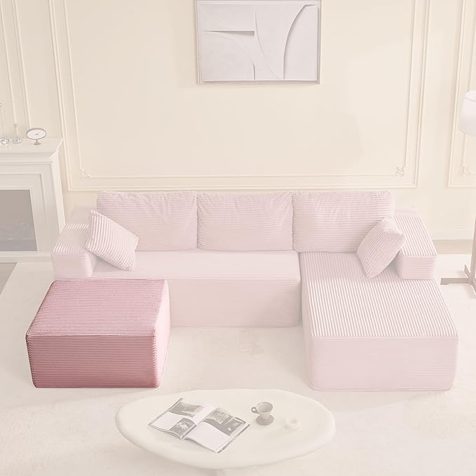 Cozy Square Ottoman, Set of Comfortable Seating, No Assembly Required, Pink