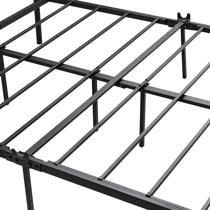 BOFENG Black Queen Size Bed Frames with Wood Headboard,Heavy Duty Platform Bed Frame with Storage No Box Spring Needed,Mattress Foundation,Strong Steel Slats,Noise Free,Brown