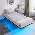 VINGLI 14 Inch Twin Floating Bed Frame with USB Charging Station/LED Lights, Single Platform Bed Foudation Base Heavy Duty Metal Slat, No Box Spring Needed,Black