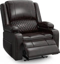 Oversized Manual Recliner Chair, 3X Recliner Home Theater Seating, RV Recliner Single Sofa with Storage, Cup Holder & Side Pocket, Reclining Chair for RV, Home Theater & Living Room (Single, Brown)