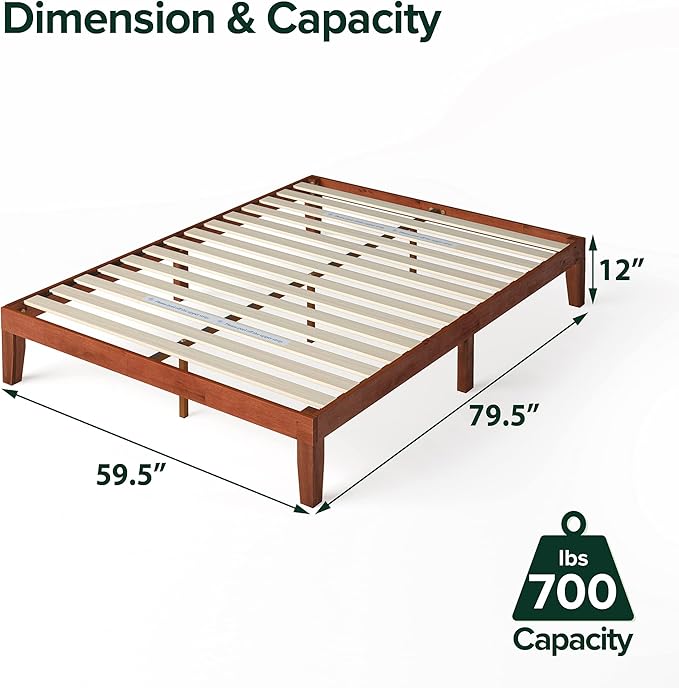 Zinus Wen Wood Platform Bed Frame/Solid Wood Foundation/Wood Slat Support/No Box Spring Needed/Easy Assembly, Queen