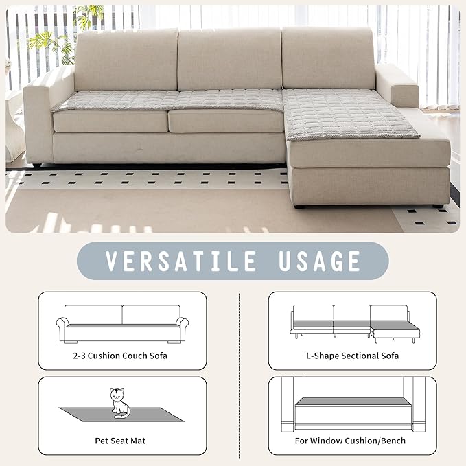 Sofa Couch Cover, Sofa Covers Washable for Dogs, Non-Slip Couch Covers for Sectional Sofa, Sofa Slipcovers for All Seasons Furniture Protector for L Shaped(Light Grey, 27"x 27")