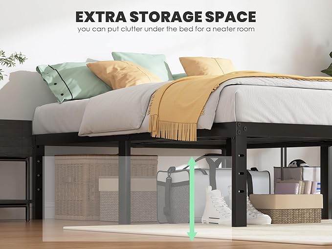 Twin Bed Frame - 18 in Sturdy Platform Bed Frame Twin Size, Heavy Duty Metal Bed Frame No Box Spring Needed, Quick & Easy Assembly, No Noise, Black