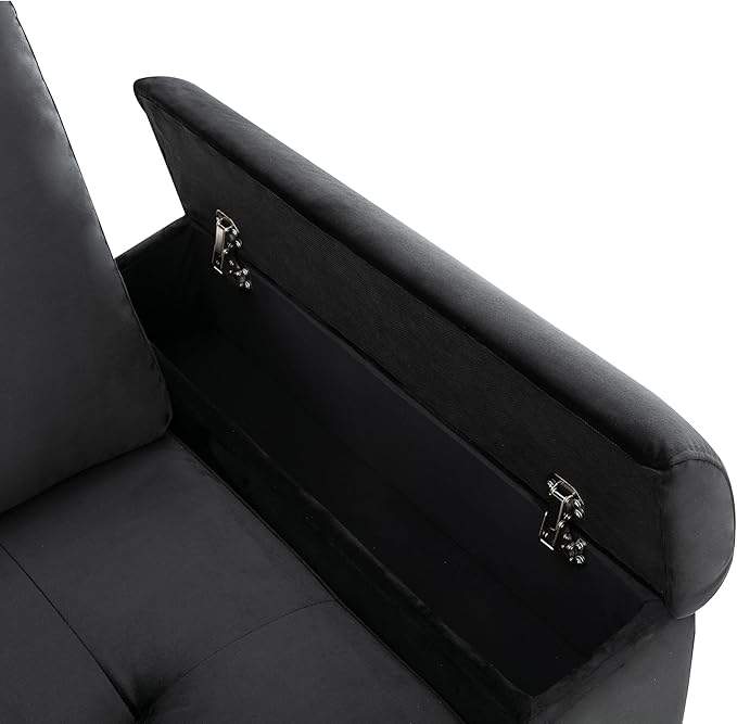LUMISOL 87.4" Convertible Sleeper Sofa Bed with Storage Ottoman, L-Shaped Sectional Sofa with Storage Arm & Charging Stations, Pull Out Sofa Couch with Chaise for Living Room, Black