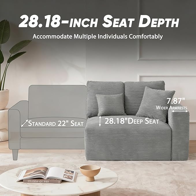 Homall Sectional Couches for Living Room, Modern Boneless Couch with Deep Seat, Upholstered Cloud Sofa, No Assembly Required (Dark Grey, Four-Seater Sofa)