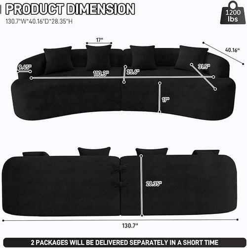 131" Curved Modular Sectional Sofa for Living Room, Modern Chenille Oversized Cloud Couch Sofa, Luxury Plush Extra Deep 4-Seater Boucle Couch for Apartment‌‌, No Assembly Required, Black