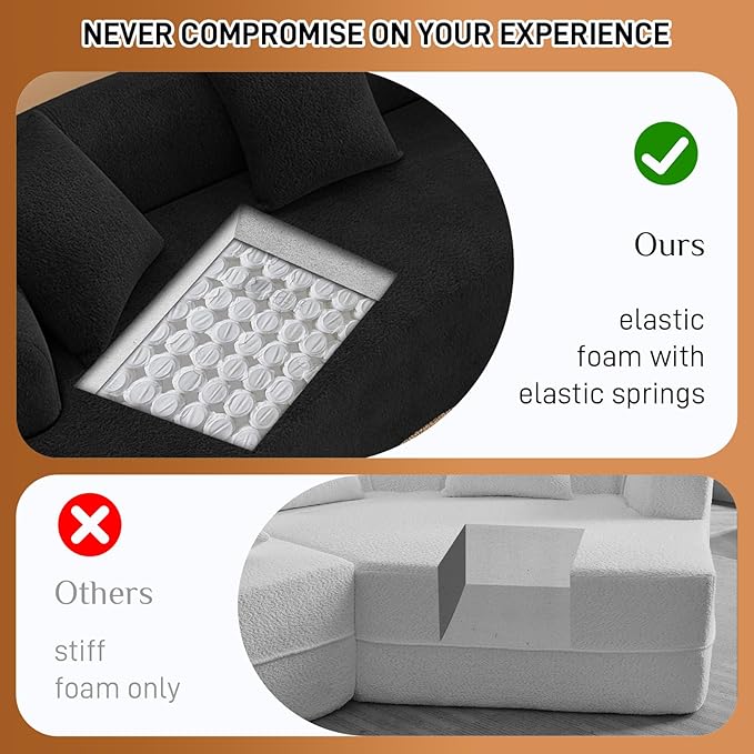 107" Curved Sofa for Living Room, Modern Chenille Cloud Couch Sofa, Luxury Plush Extra Deep 4-Seater Oversized Boucle Couch for Small Spaces, Apartment‌, No Assembly Required, Black