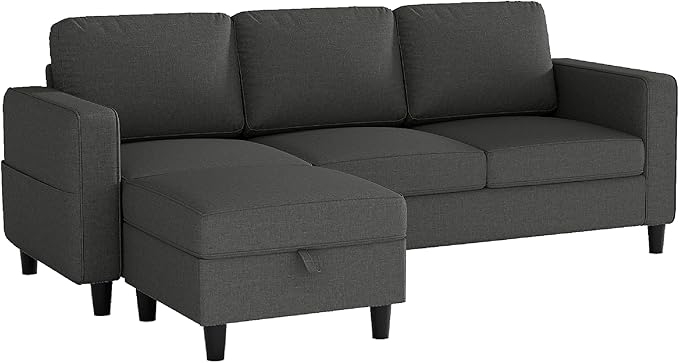 Sectional Couches for Living Room 78" Convertible L Shaped Couch with Removable Storage Ottoman 3 Seater Sofas Modern Linen Dark Grey Sofa for Apartments Studios Dorms Small Spaces