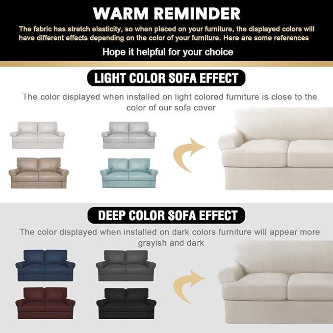 PrinceDeco T Cushion Loveseat Slipcover 3 Pieces Sofa Covers for T Cushion Sofa Stretch Slip Covers for 2 Cushion Couch with 2 Individual T Shape Seat Covers Width Up to 76"- Washable, Ivory
