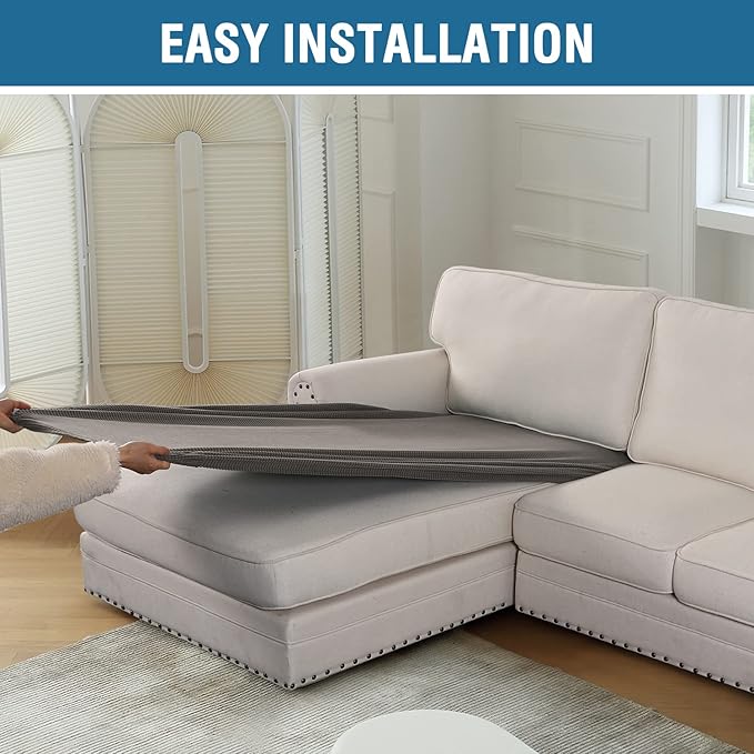 H.VERSAILTEX Sectional Couch Covers 1 Piece Chaise Slipcover L Shape Separate Cushion Couch Cover for Both Left/Right Sectional Couch (Seat Only: 1 Chaises, Taupe)