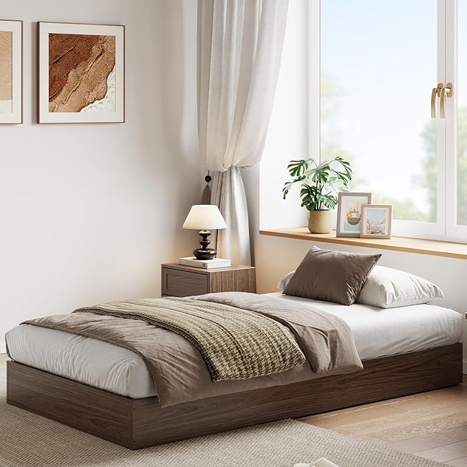 Wood Platform Bed with Sturdy Wooden Slats, Twin XL Floor-Standing Bed Frame, Modern Minimalist Design Space-Saving Bed Frame, No Box Spring Needed, Easy Assembly
