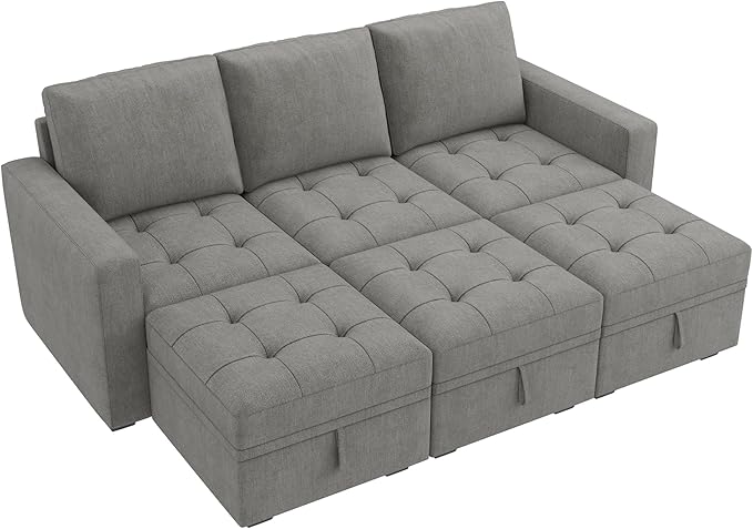 HONBAY Modular Sectional Couch Sleeper Sofa Bed with Storage Seats Oversized Sectional Couches for Living Room,Warm Grey