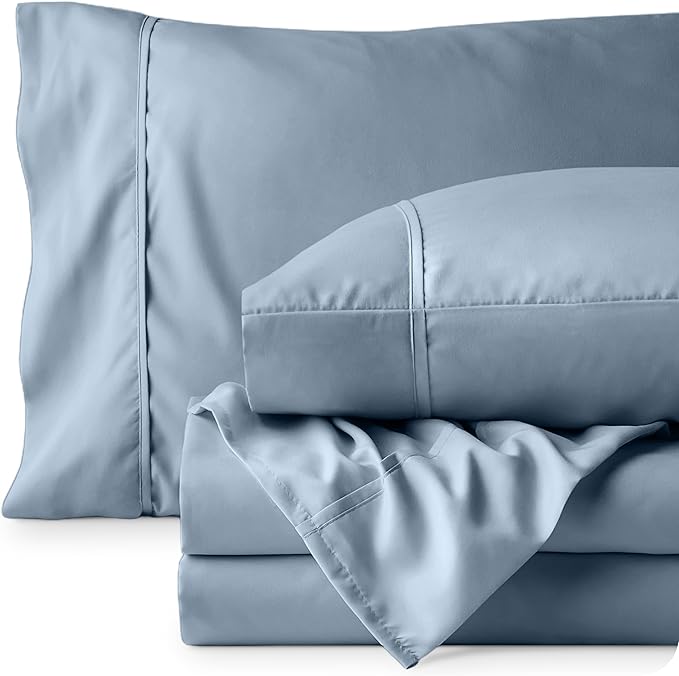 Bare Home Queen Sheet Set - 1800 Ultra-Soft Microfiber Queen Bed Sheets - Double Brushed - Deep Pockets - Easy Fit - 4 Piece Set - Bedding Sheets & Pillowcases (Queen, Dusty Blue)