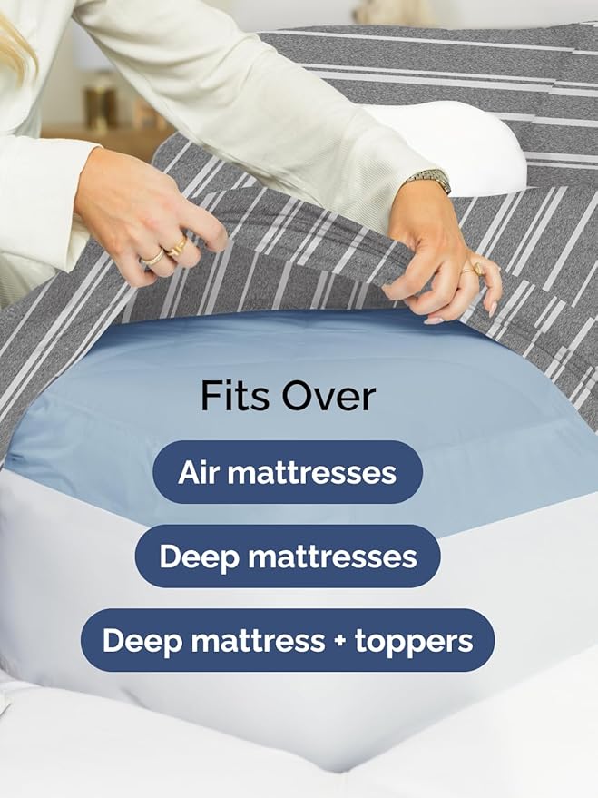 Extra Deep Twin XL Sheet Set - 4 Piece Breathable and Cooling Sheets - Hotel Luxury Bedding for Women, Men, Kids & Teens - Easy Secure Fit - Soft & Wrinkle Free with Extra Deep Pockets - Grey Stripes