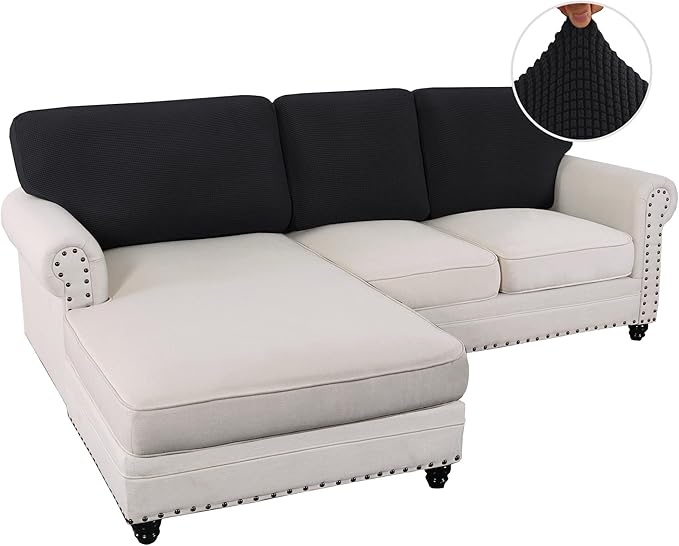 H.VERSAILTEX Backrest Cushion Covers Sectional Couch Back Cushion Covers for Sectional Sofa Set for Both Left/Right Couch (Back Only: 1 Chaise + 2 Sofa, Black)