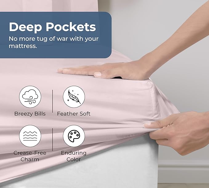 Royale Linens 100% Organic Cotton Fitted Sheet - Percale Weave - Super Soft Deep Pocket Bottom Sheets - Elastic Sheet Queen Size - Queen Fitted Sheets Only - (60"x80"+15", Lavender)