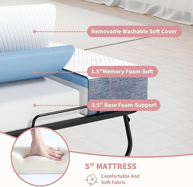 Espsilto Full Size Folding Bed with Mattress - Extra Large Size 75''x54'' Foldable Rollaway Bed for Guest, Space Saving Fold Up for Easy Storage