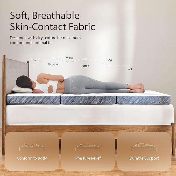 Sweetnight 4-Inch Tri-Fold Memory Foam Mattress, Twin Foldable Mattress with Washable Cover, Medium-Firm Feel, Non-Slip Bottom, Ideal for RV Travel, Camping, Guest Room, Floor Use