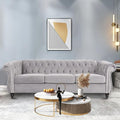LEVNARY Three-Seat Velvet Sofa, Large Sofa Classic Tufted Chesterfield Settee Modern 3 Seater Couch Furniture with Tufted Back for Living Room, Dark Grey