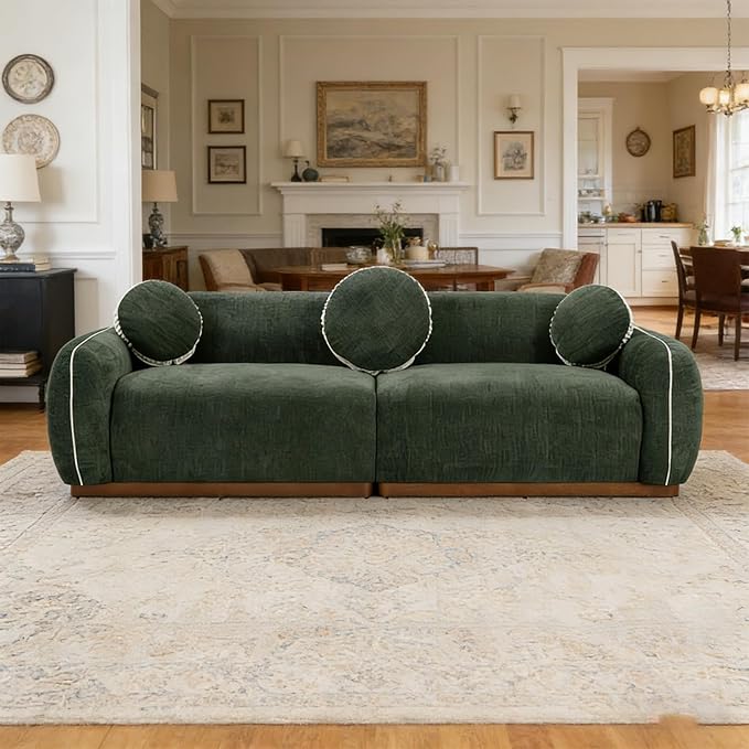 90.94'' Modern Sofa- 3 Seater Sofa, Comfy Sofa Couch with Extra Deep Seats, Upholstered Boucle Couch for Living Room Apartment Lounge (Green)
