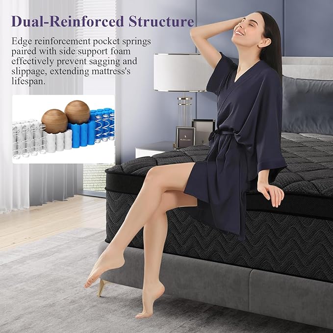 Full Size Mattress, 12 Inch Luxury Hybrid Full Mattress in a Box, Medium Firm Mattresses with Cooling Gel Memory Foam & Pocket Springs, Double Additional Support, 365-Night Trial