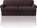 PrinceDeco T Cushion Sofa Slipcover 3 Pieces Sofa Covers for T Cushion Sofa Soft Couch Cover Sofa Slip Covers Furniture Covers with 2 Individual T Cushion Shape Seat Covers Machine Washable, Brown