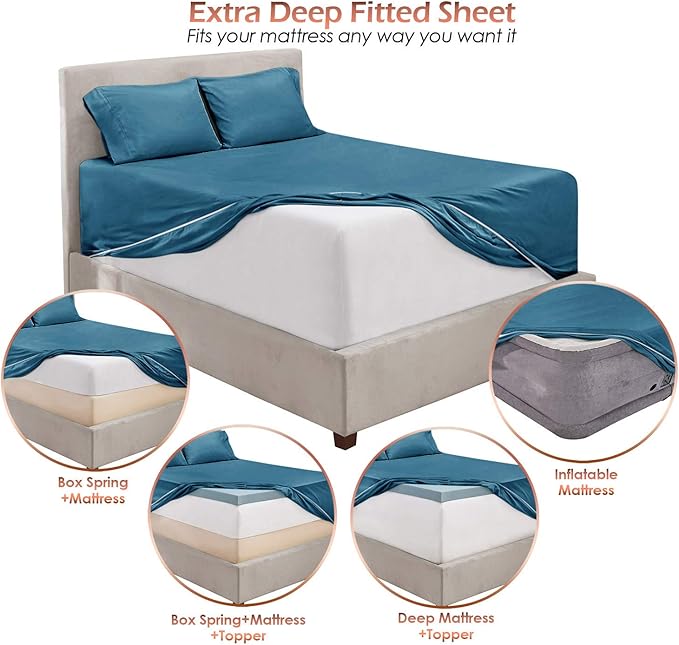 Hearth & Harbor Extra Deep Pocket Sheets - Fits Mattress 18-24 Inches Deep - Extra Deep Pocket California King Size - 6 Piece Cal King Sheets - Cal King, Blue Heaven