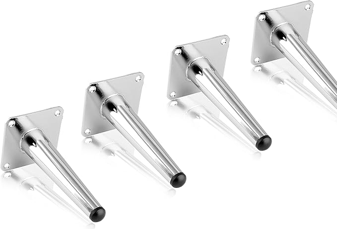 4pcs 6 Inch Furniture Legs, Straight Conical Metal Legs Chrome Mid-Century Style Furniture Feet for Sofa Cabinet Table Chair Cupboard Couch Ottoman Home DIY Projects