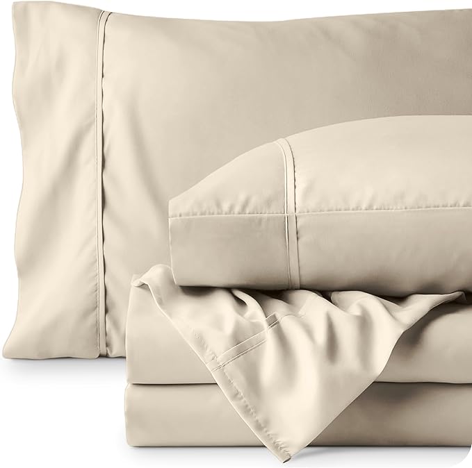 Bare Home Queen Sheet Set - 1800 Ultra-Soft Microfiber Queen Bed Sheets - Double Brushed - Deep Pockets - Easy Fit - 4 Piece Set - Bedding Sheets & Pillowcases (Queen, Sand)