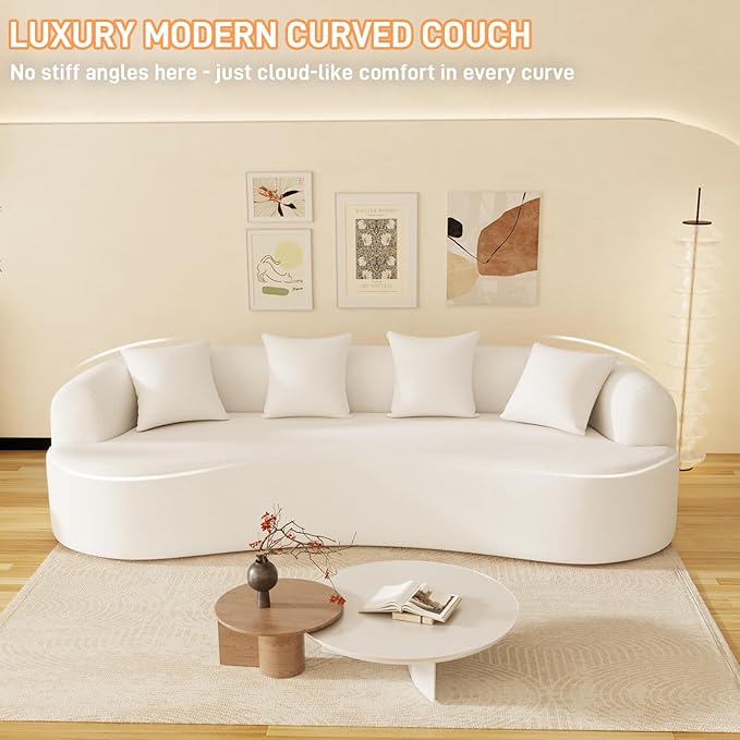 107" Curved Sofa for Living Room, Modern Chenille Cloud Couch Sofa, Luxury Plush Extra Deep 4-Seater Oversized Boucle Couch for Small Spaces, Apartment‌, No Assembly Required, Cream White