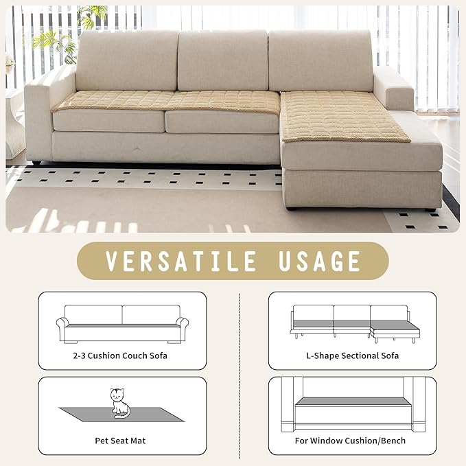 Sofa Couch Cover, Sofa Covers Washable for Dogs, Non-Slip Couch Covers for Sectional Sofa, Sofa Slipcovers for All Seasons Furniture Protector for L Shaped(Light Brown, 27"x 71")