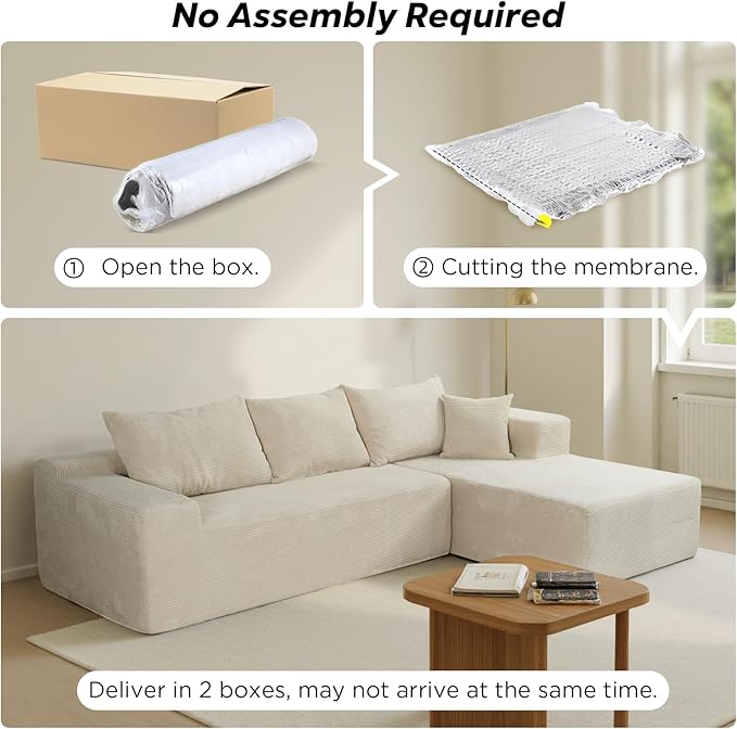 103” Cloud Sectional Couch with L-Shape Chaise,Modern Modular Sofa with Deep Seat, Upholstered Couches for Living Room Bedroom,No Assembly Required, Beige (Right Facing Chaise)