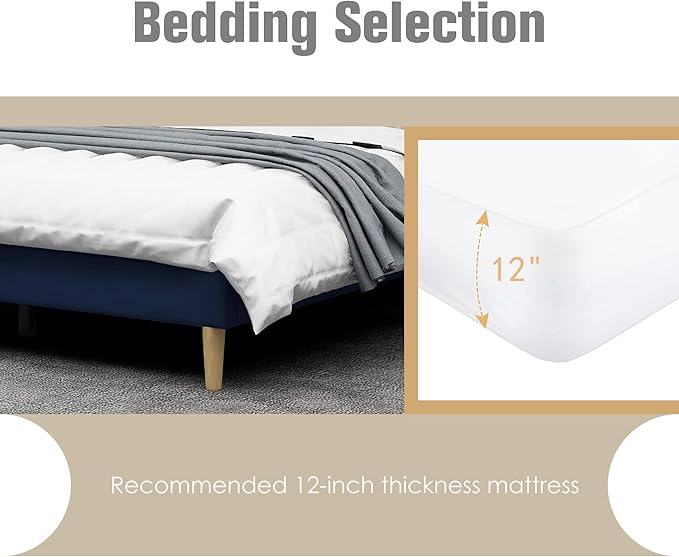 AGARTT Upholstered Platform Bed Frame King Size with Headboard and Footboard/Wooden Slats Support/No Box Spring Needed/Easy Assembly,Blue Velvet