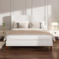 Full Boucle Bed Frame, Platform Bed with Upholstered Wingback Headboard, Strong Wooden Slats Support, Noise-Free, No Box Spring Needed, Easy Assembly, White