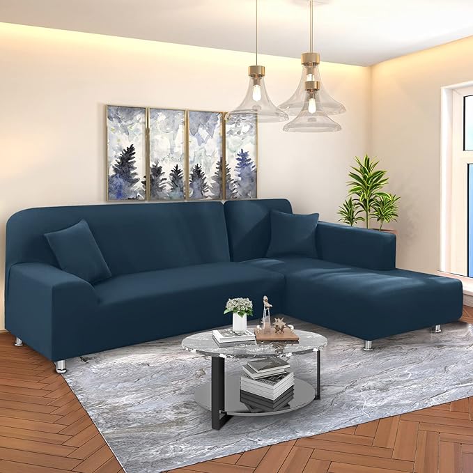 NAISI Couch Cover L Shape 2 Pieces Sofa Cover Soft Stretch Slipcovers with 2pcs Pillowcases Furniture Protector Sectional Couch Covers 3 Seater + 3 Seater(Teal)
