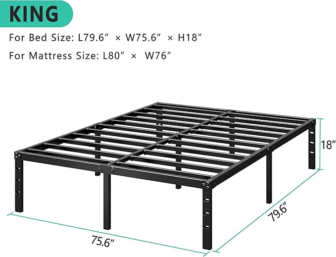 Metal Platform Bed Frame 12 Inch Tall,No Box Spring Needed,King Size Bed with Heavy Duty Strong Support Slats,Easy to Assemble,Black