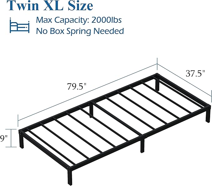 DiaOutro 9 Inch Twin XL Bed Frames Heavy Duty Low Profile Metal Platform No Box Spring Needed Mattress Foundation, Easy to Assembly, Noise Free, Black