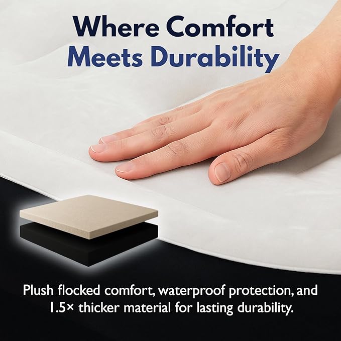 King Koil Pillow Top Plush Full Size Air Mattress with Built-in Pump for Home, Camping & Guests, Inflatable Airbed Luxury Double High Adjustable Blow Up Bed, Waterproof, 1-Year Warranty