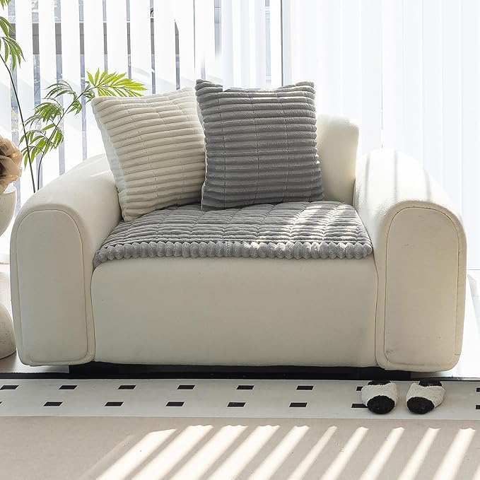 Sofa Couch Cover, Sofa Covers for Dogs Washable, Non-Slip Striped Sofa Slipcovers for Sectional Sofa, Sofa Cover Furniture Protector for L Shaped(Light Grey, 27.6"x 27.6")