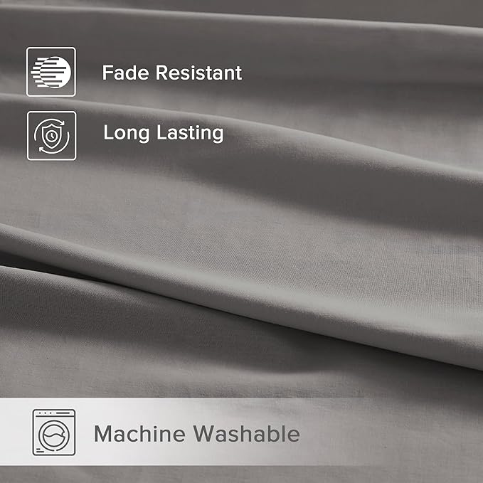 Comfort Spaces 100% Cotton Sheets Twin XL, Breathable, Soft Cotton Sheets, Naturally Cool Cotton Bed Sheets with 12" Elastic Pocket Fits up to 14" Mattress, All Season Sheet Set, Dark Gray 3 Piece