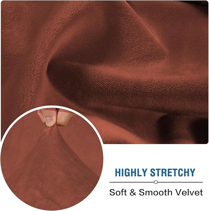 H.VERSAILTEX Velvet Stretch Individual Couch Cushion Cover Plush Cushion Slipcover for Loveseat Sofa Cushion Furniture Protector Seat Cushion Sofa Cover (1 Piece Sofa Cushion Cover, Rust)