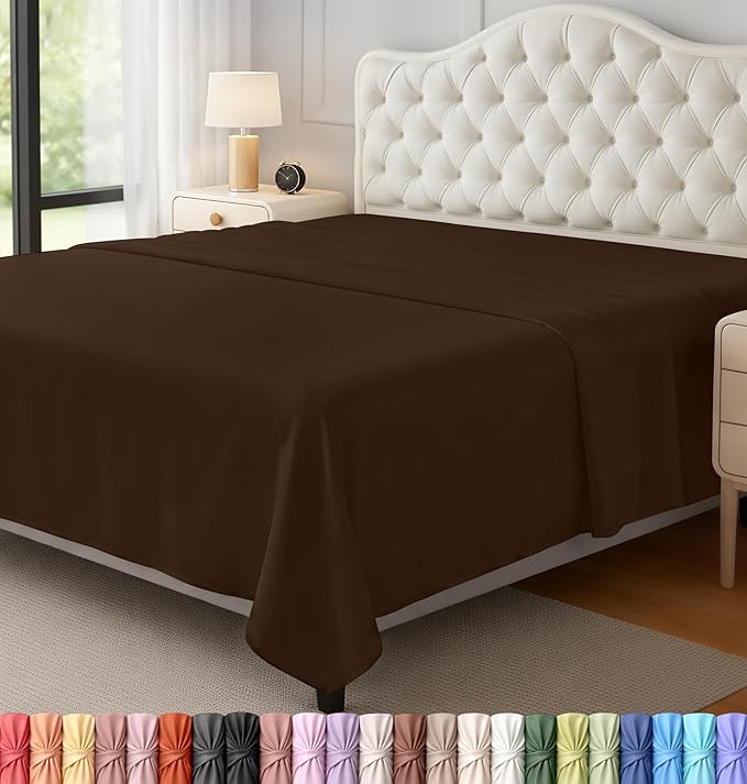 Utopia Bedding Flat Sheet - 1 Pack (Queen, Brown) - Soft Brushed Microfiber Fabric - Shrinkage & Fade Resistant Top Sheet - Easy Care Bed Sheet