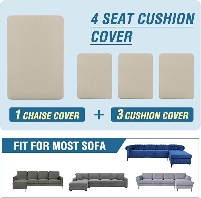 H.VERSAILTEX Sectional Couch Covers 4 Pieces Sofa Seat Cushion Covers L Shape Separate Cushion Couch Chaise Cover for Both Left/Right Sectional Couch (Seat Only: 1 Chaise + 3 Sofa, Island Fossi)