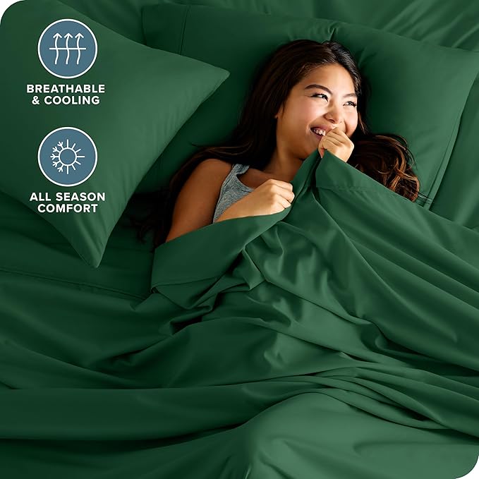 Bare Home Twin XL Sheet Set - 1800 Ultra-Soft Microfiber Twin Extra Long Bed Sheets - Double Brushed - Deep Pockets - Easy Fit - 3 Piece Set - Bedding Sheets & Pillowcases (Twin XL, Forest Green)