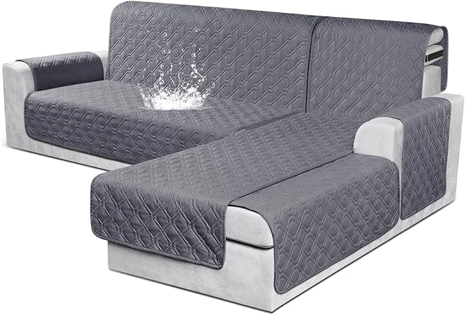 VANSOFY Sectional Couch Covers 100% Waterproof L Shaped Sofa Slipcover 3pcs Reversible Chaise Lounge Cover for Sectional Sofa Furniture Protector Cover for Pets Dog Cat(Small, Dark Gray)