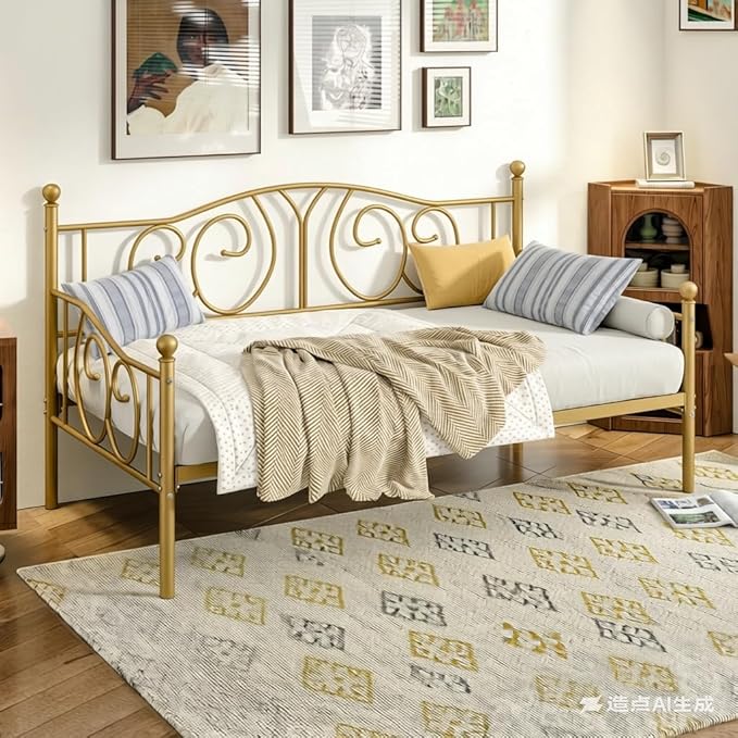 VECELO Twin Daybed Frame with Metal Slats, Modern Platform Bed Sofa for Living Room Bedroom Guest Room, Under-Bed Storage Space,Heavy Duty/Easy Assembly