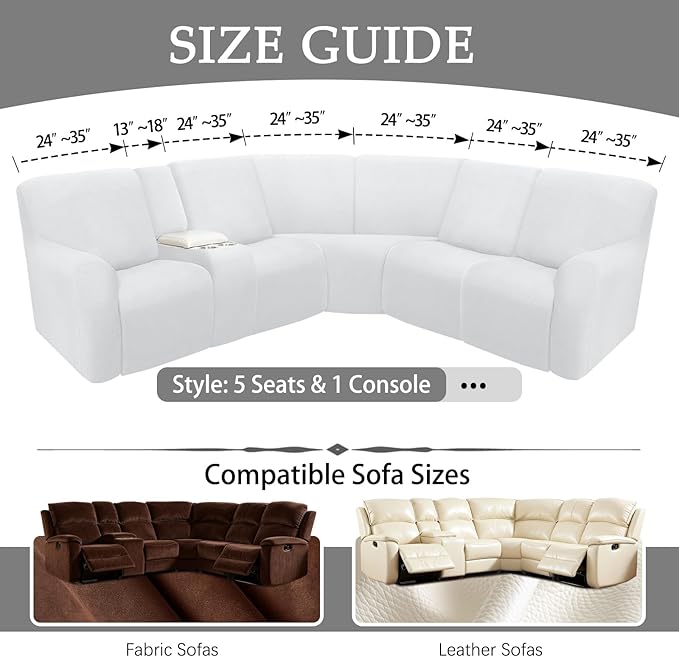 Waterproof Reclining Sectional Couch Covers Washable L Shaped Couch Cover for Sectionals Recliner Sofa Covers Stretch Corner Recliner Slipcovers(5 Seater 1 Console Cover, Dark Gray)