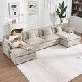 147" Modular Sectional Sofa, Oversized U Shaped Sectionals Cloud Couch, Big Comfy Couch with 2 Ottomans, 6 Seater Chenille Sectional Sofa with Deep Seat and 6 Pillows for Living Room- Camel