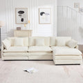 111.5" Modular Sectional Sofa, Large L Shaped Sectionals Cloud Couch, Big Comfy 3-Seat Couch with Ottoman, 4 Seater Chenille Sectional Sofa with Deep Seat and 5 Pillows for Living Room- Beige