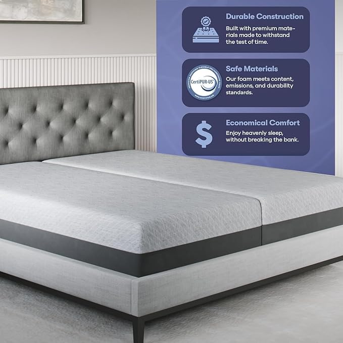 Celestial Sleep 8 Inch Split King Mattress, Made in The USA, CertiPUR-US®, Oeko-Tex®, and Fiberglass-Free™ Certified Cooling Bed, Gel Memory Foam Mattress in a Box - Firm
